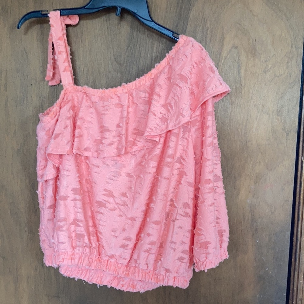 LC Lauren Conrad boho peachy texture ruffle neck boho top M L or XXL - Picture 15 of 16